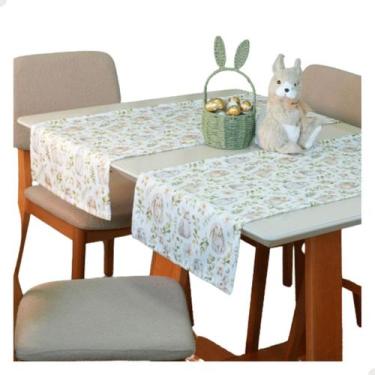 Imagem de Caminho Trilho de Mesa Toalha Páscoa 130x40cm Coelho Decorar - Valle D