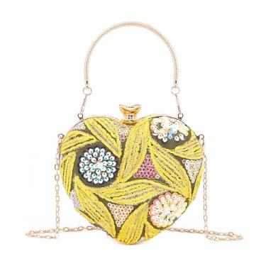 Imagem de Naimo Bolsa feminina de coração de lantejoulas para noite pequena bolsa clutch para festa de casamento e coquetel, Amarelo, One Size