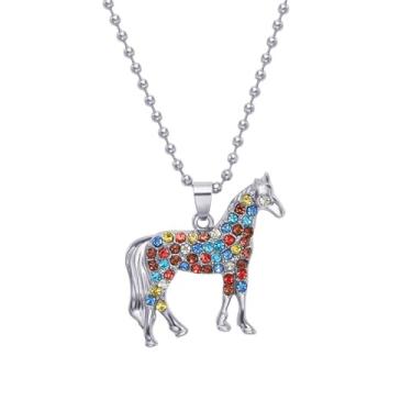 Imagem de WCRAZYE Colar de cavalo para mulheres, chique, fofo, brilhante, colorido, strass, cristal, arco-íris, material de corrida, para vaqueira, joias equestres, presentes para filha, neta, sobrinha, Mediun,