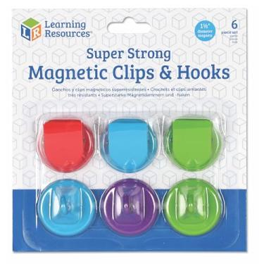 Imagem de Learning Resources Ganchos e clipes magnéticos super fortes, gancho e clipes para sala de aula, quatro cores, materiais escolares, materiais de escritório, 6 peças