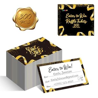 Imagem de 300 peças de bilhetes de sorteio, cartões de entrada para a sorte com espaço para nome, endereço de e-mail, número de telefone para concurso, sorteios, urna, 50/50, leilão (8,9 cm x 5 cm, preto)