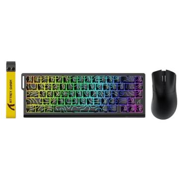 Imagem de ATTACK SHARK Teclado mecânico para jogos X68 HE com fio e mouse R1 com acionamento ajustável, cabo enrolado, USB C/2,4 GHz sem fio/BT Ultraleve 18K DPI Mouse para jogadores Esport (contorno preto)