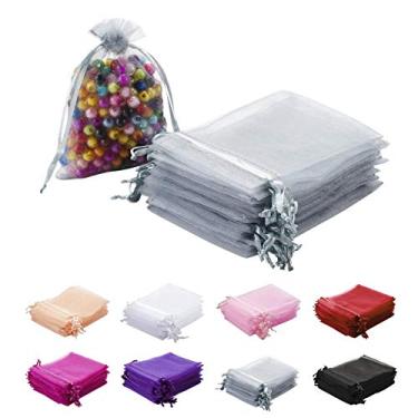 Imagem de 100 unidades de bolsas de organza transparentes premium com cordão, 10 cm x 15 cm, sacos de presente de malha para festa, chá de bebê, Natal, Dia dos Namorados, sacolas de lembrancinha de doces