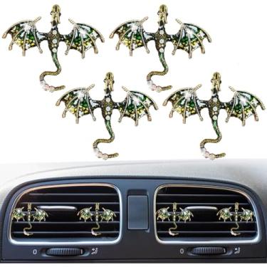 Imagem de 4 peças de clipes de ventilação de dragão brilhante para carro ambientador de carro acessórios de carro esmaltado dragão de fogo Wyvern clipes de ventilação recarregáveis saída de óleo essencial
