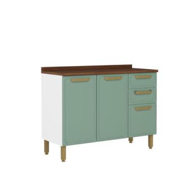Imagem de Balcão de Aço Tampo 3 Portas 2 Gavetas Bella Bertolini, Verde/Branco