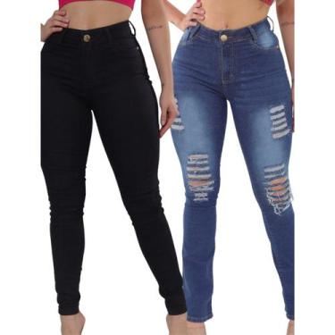 Imagem de Kit 2 Calças Jeans Femininas Skinny e Destroyed Tendência Blogueira - 