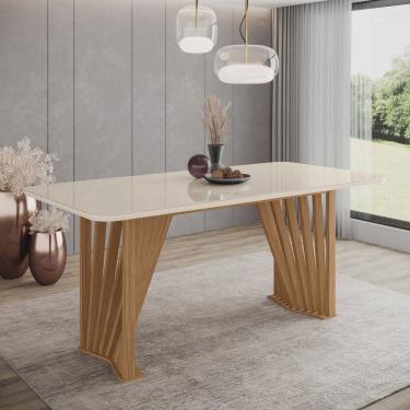 Imagem de Mesa de Jantar com Tampo Mdf e Vidro com Canto Arredondado 180 Cm Adriana