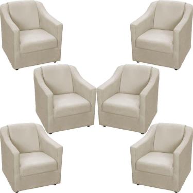 Imagem de Kit 6 Poltronas Mila Pé De Plástico Cromado - Bege Suede