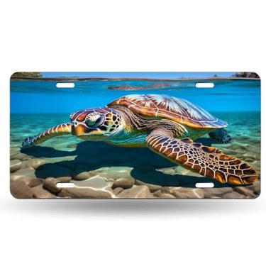 Imagem de Tartaruga marinha verde em água quente do Oceano Pacífico no Havaí linda capa de placa de carro - etiqueta de carro de alumínio artística, à prova de ferrugem, design exclusivo - 15 x 30 cm