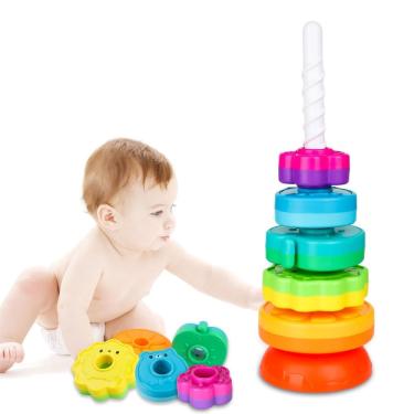 Imagem de Brinquedo giratório empilhável LBAIBB Brinquedos Spin Stack para crianças de 1 ano ou mais