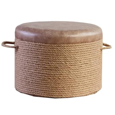 Imagem de 5JJJLOOOPP Espreguiçadeira redonda tecida à mão, tecidos naturais, assento decorado para casa para sala de estar, assento de quarto apoio para os pés (cor: marrom, tamanho: C) (/marrom B)