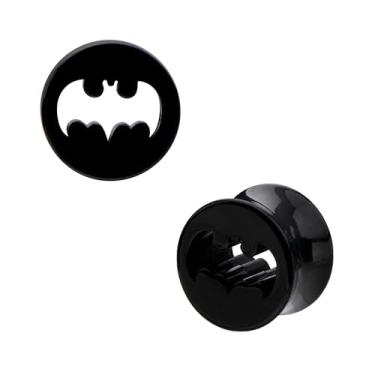 Imagem de DC Comics Joia oficialmente licenciada unissex com logotipo do Batman "The Dark Knight", alargador duplo de acrílico preto com alargamento duplo, disponível na cor preta, tamanho único,