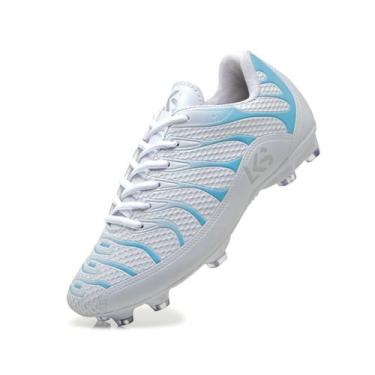 Imagem de Chuteira Campo Masculina Elite Look shoes, Branco, Azul, 39