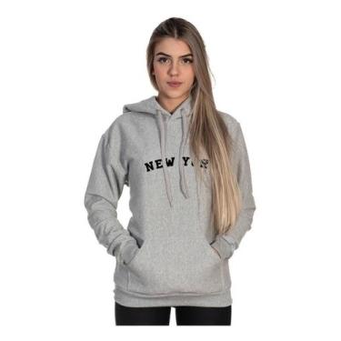 Imagem de Moletom Flanelado Feminino Agasalho Blusa De Frio New York - Hs, Cinza