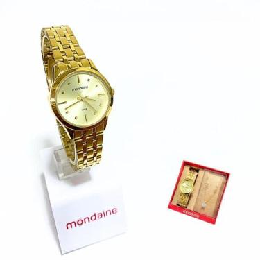 Imagem de Relógio Mondaine Feminino Analógico Dourado Kit 32611LPMKDE1K1