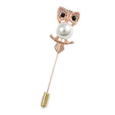 Imagem de Cristal transparente em tom dourado, lapela de coruja de pérola de vidro sintético, chapéu, terno, smoking, coleira, cachecol, broche em bastão de casaco - 65 mm G, One Size, Sem tipo de metal, Pérola