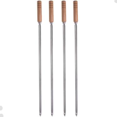 Imagem de 4 Espetos Simples para Churrasco Domama com Lâmina em Aço Inox e Cabo de Madeira 85cm