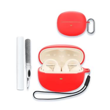 Imagem de Capa para fones de ouvido abertos Baseus Bowie MC1, capa protetora de silicone macio portátil resistente a arranhões com kit de limpeza, mosquetão e cordão para Baseus Bowie MC1, vermelha