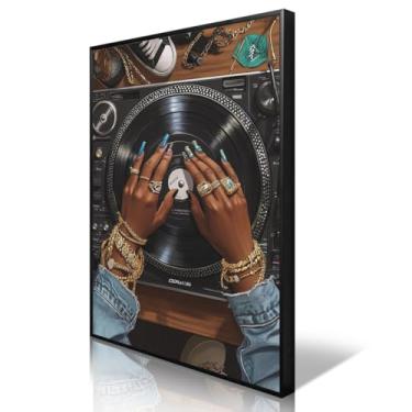 Imagem de Arte de parede em tela de menina negra, pôster de mulher afro-americana, pintura de toca-discos de música DJ Girl, pôster estético feminista fashion Y2K para quarto, presente de impressão de amante de