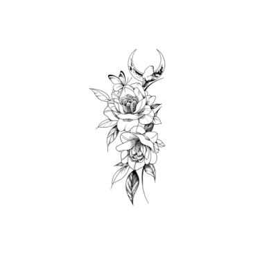 Imagem de Tatuagens temporárias, flores DC-SHY-BB186, tatuagens de flores, aparência de tatuagem real, resistentes à água, resiliência, dura de 1 a 2 semanas,18 x 11 cm