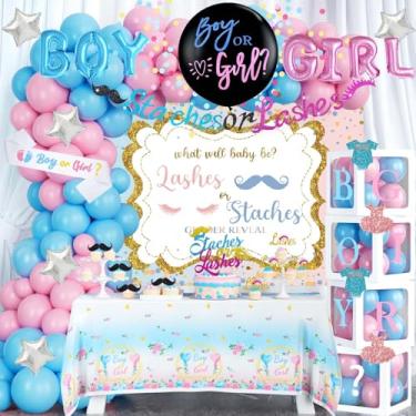 Imagem de Fiesec Decorações Para Revelação De Sexo Com Cílios Ou Cílios, Sexo, Decoração Festa Menino Menina, Cenário O Que Será Do Bebê, Faixa Balão, Toalha Mesa, Topo Cupcake, Caixa E