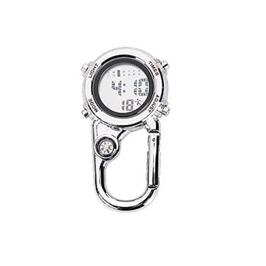 Imagem de ZOVEDAIUG Mosquetão digital com clipe com cinto, impermeável, à prova de choque, relógio de quartzo com clipe com despertador, data, semana para esportes ao ar livre, Vermelho, Digital