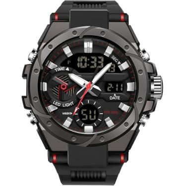Imagem de findtime Relógio masculino analógico digital para homens, relógio esportivo ao ar livre, relógio de pulso militar tático grande com alarme, resistente a choque de água, data, mostrador duplo