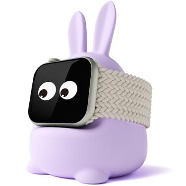 Imagem de ELETIUO Suporte de carregador para Apple Watch séries 49/45/44/42/41/40/38 mm (Ultra2/Ultra/9/8/7/6/SE2/SE/5/4, fofo organizador de carregamento para iWatch com orelha, suporte de silicone durável