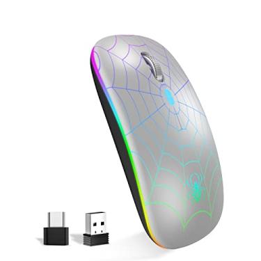 Imagem de Mouse sem fio, mouse de LED, portátil, óptico, sem fio, com USB e receptor tipo C, 3 ratos de computador sem fio DPI ajustáveis para Mac Book, laptop, desktop, Windows, PC - prata