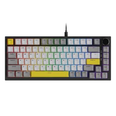 Imagem de Teclado mecânico AJAZZ AK820 75% com fio RGB com botão de volume, teclado compacto de 82 teclas hot-swap, teclado OME Profile PBT, cabo destacável tipo C (cinza e amarelo)
