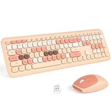 Imagem de KNOWSQT Combo de teclado e mouse sem fio, Pale Milktea tamanho completo, teclado silencioso de 2,4 G, teclado colorido, dongle USB, laptop, Windows, PC, Mac, desktop