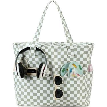 Imagem de LEDAOU Bolsa de praia feminina à prova d'água à prova de areia, bolsa de piscina com zíper para academia, compras, viagem, com bolso molhado, Grama verde 2, Large, Viagens