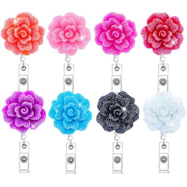 Imagem de Porta-crachá de flor, retrátil, para enfermeiras, 8 peças, preto, rosa, primavera, floral, fofo, estudante de enfermagem, clipe de crachá, assistente social médico, médicos, professores, crachás
