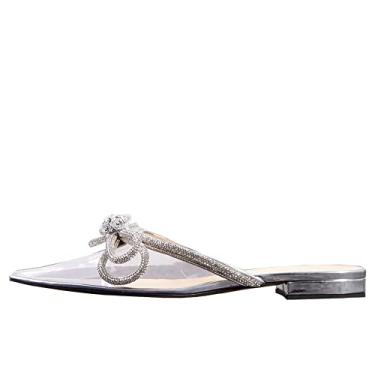 Imagem de Divanne Mocassim feminino sem cadarço, bico fino, costas nuas, strass, laço sem cadarço, PVC transparente, 35 BR