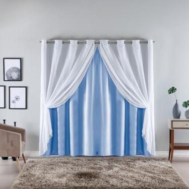 Imagem de Cortina com Voil Sala ou Quarto Fina 3,00m x 2,50m Microfibra 170 Fios Cores Vivas (AZUL BEBÊ)