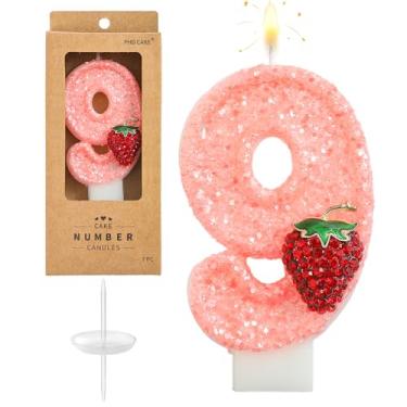 Imagem de PHD CAKE Número 9 velas de aniversário de morango, velas com números temáticos de morango, velas com número de bolo, celebração de festa