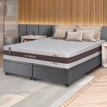 Imagem de Conjunto Box Baú Cinza Mali Bege Molas Ensacadas King 193x203x77 - King House