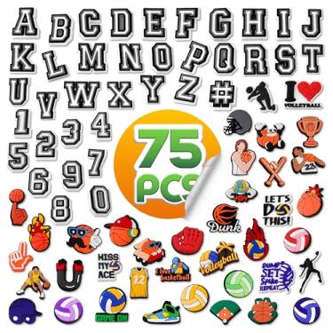 Imagem de Pingentes de calçados esportivos 75 peças – pingentes de PVC para sapatos, sandálias, bolsas e pulseiras – bolas esportivas divertidas, letras e números – Acessórios personalizados não duplicados para