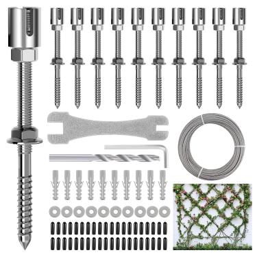 Imagem de RiaYer Kit De Treliça Parede Profissional Aço Inoxidável T316, Sistema Suporte Para Plantas Alta Resistência (16 M X 3 Mm), Grade Cabos Jardim Trepadeiras, Arame Áreas Externas À Prova Ferrugem, Wt0
