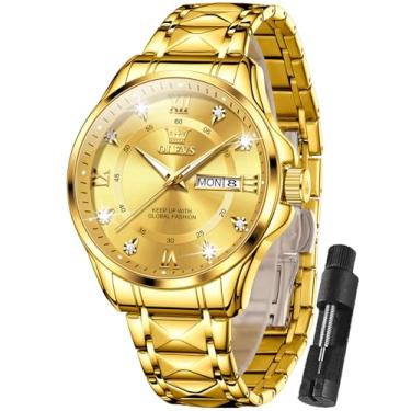 Imagem de OLEVS Relógios masculinos, masculinos de aço inoxidável, mostrador grande, relógio masculino com data, relógios masculinos de luxo, à prova d'água, relógios masculinos para hombres