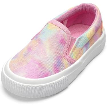 Imagem de Tênis infantil de lona, sem cadarço, confortável, leve, casual, para meninos e meninas (bebês/crianças pequenas/crianças grandes), Rosa multicolorido, 9 Toddler
