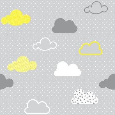 Imagem de Papel De Parede Infantil Nuvens Cinza E Amarelo - Geral