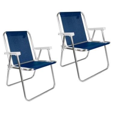 Imagem de Kit 2 Cadeira de Praia Alta Sannet em Alumínio Azul Mor