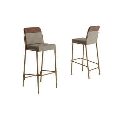 Imagem de Banqueta Sala de Jantar Duo 1753 Kit 2 Un Rose/Linho Areia/Courano Caramelo - Carraro