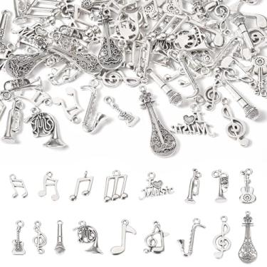 Imagem de Spritewelry 68 peças de pingentes de instrumentos musicais tibetanos, berloques de liga de prata antiga, vintage, multiestilo, notas musicais, berloques para brincos, pulseiras, colar, fabricação de