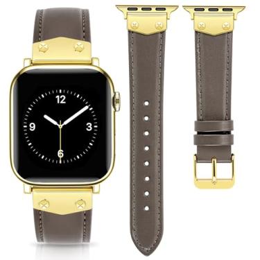 Imagem de JR.DM Pulseira de couro feminina compatível com Apple Watch séries 10/9/8/7/6/5/4/3/2/1 de 38 mm, 40 mm, 41 mm, 42 mm, 46 mm, 49 mm, 40 mm, 40 mm, 41 mm, 41 mm, 42 mm, 46 mm