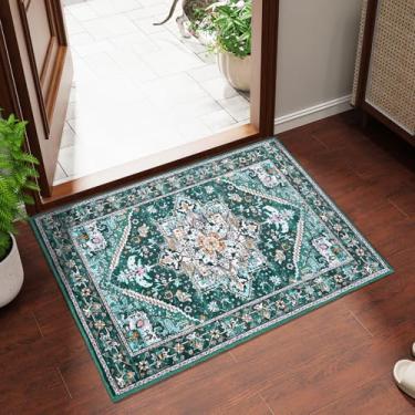 Imagem de HOMORE Tapete de entrada 5 x 7 cm para quarto, pequeno tapete lavável para sala de estar, cozinha, escritório, azul-petróleo, porta interna, casa de fazenda, perfeito para decoração de casa, vintage