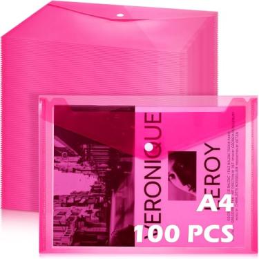 Imagem de MotiMind 100 envelopes transparentes com fecho de botão de pressão em massa tamanho carta A4 pasta envelope de plástico transparente organizador de documentos pastas de arquivos para escritório casa