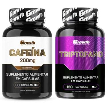 Imagem de Cafeina Pura 200mg 60 Caps + Triptofano 120 Caps Growth
