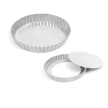 Imagem de Forma Crespa 17cm Alumínio Polido Fundo Removível P/ Tortas Quiches - 